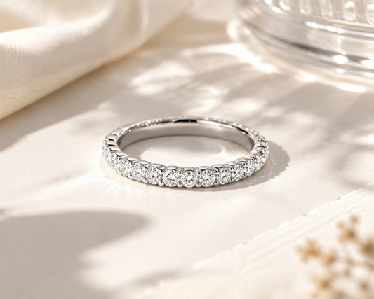 Diamond Pavé Eternity Ring – White Gold Finish