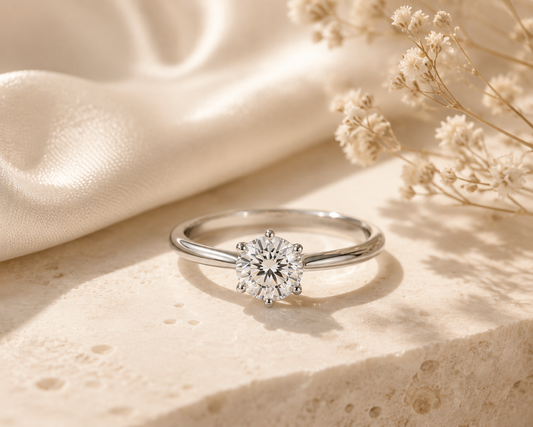 Classic Solitaire Diamond Ring | White Gold 6-Prong Setting