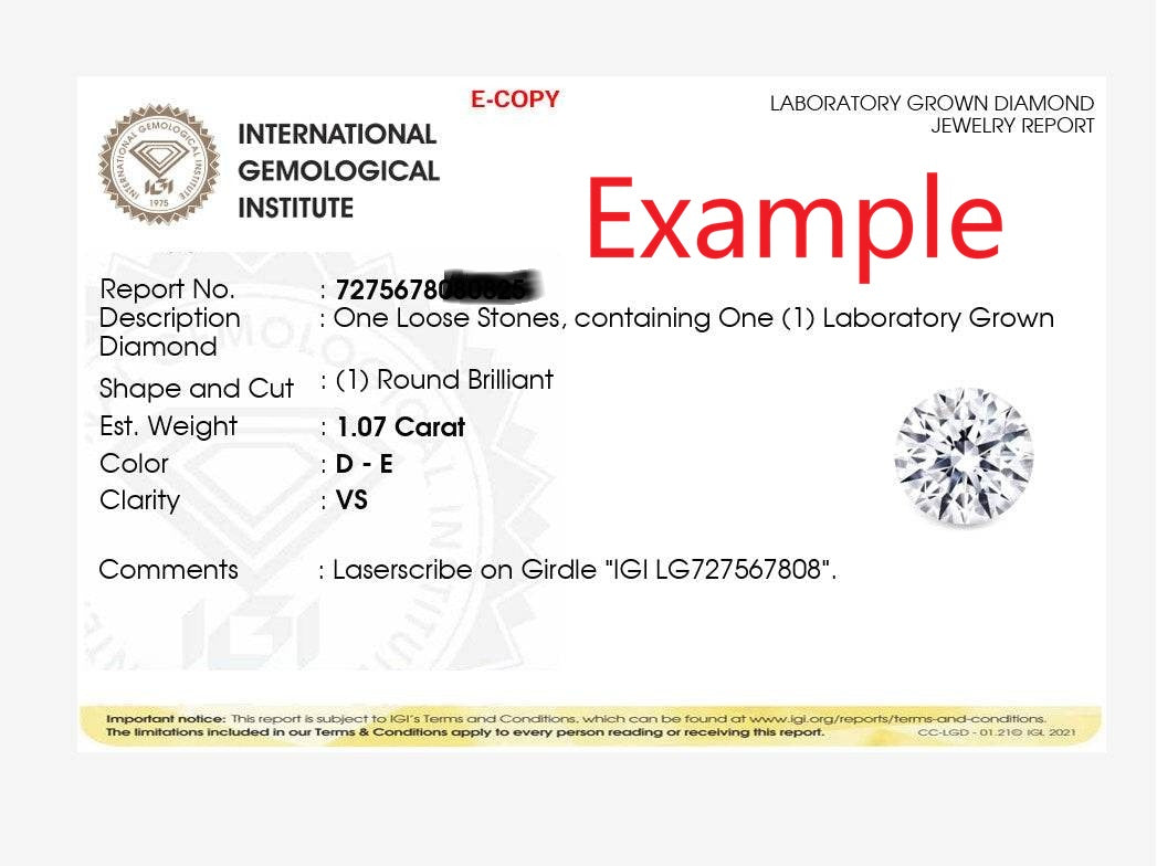 Sample IGI laboratory-grown diamond jewelry report