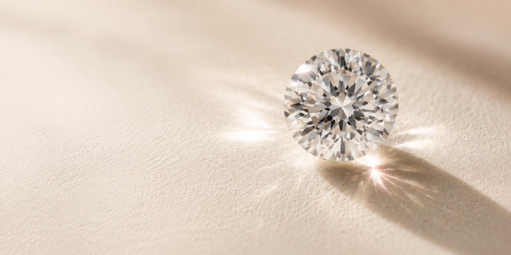 Round lab-grown diamond casting light across a warm textured surface